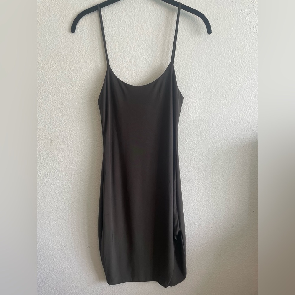 Windsor, olive green mini dress with thigh slit